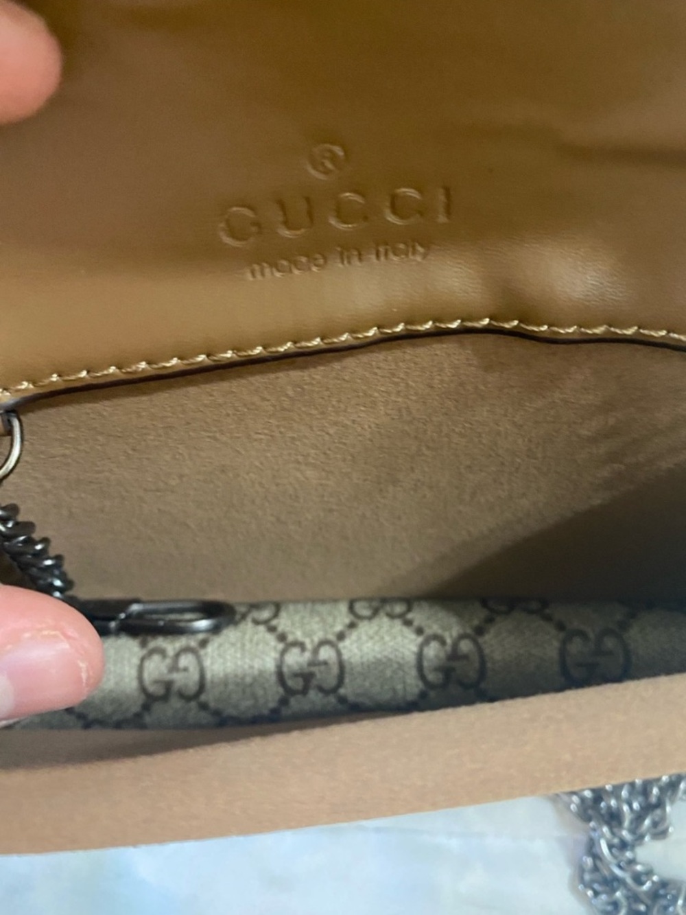 Gucci Beige GG Supreme Crossbody with Brown Trim and Silver Hardware - Picture 2 of 2